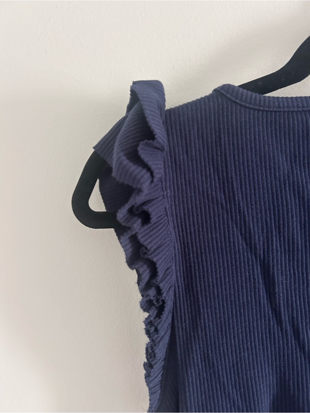 J. Crew Navy Ribbed Ruffle Sleeve Tank - Picture 9 of 9